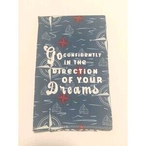 Handmade Blue Nautical Compass Boat Tea Towel Cotton Dreams Quote Gift 16" x 20"